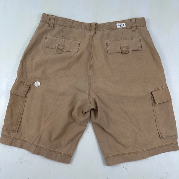 VTG Old Navy Mens Loose Cargo Shorts 34x11 Khaki Linen Cotton Lightweight Baggy - Picture 1 of 14